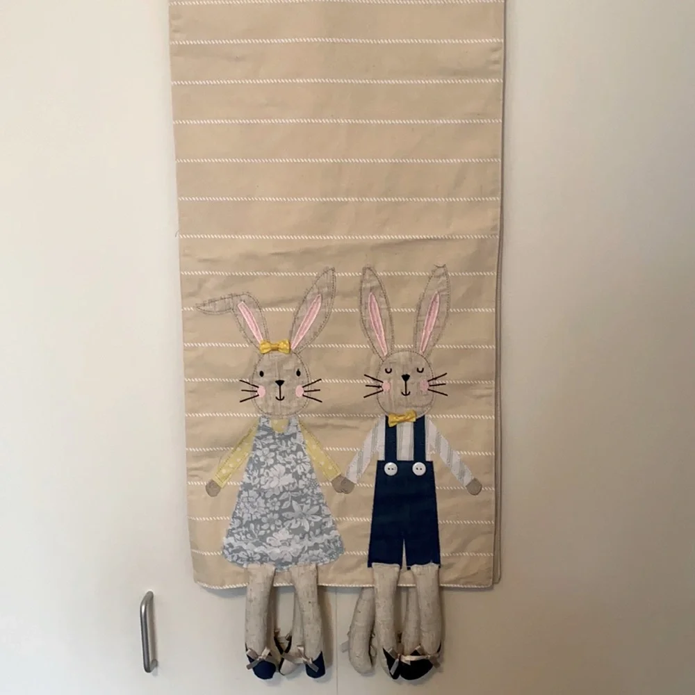 Hip & Hop Easter Boy & Girl Bunny Rabbits Table Runner 3D Spring Gray